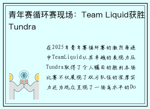 青年赛循环赛现场：Team Liquid获胜Tundra